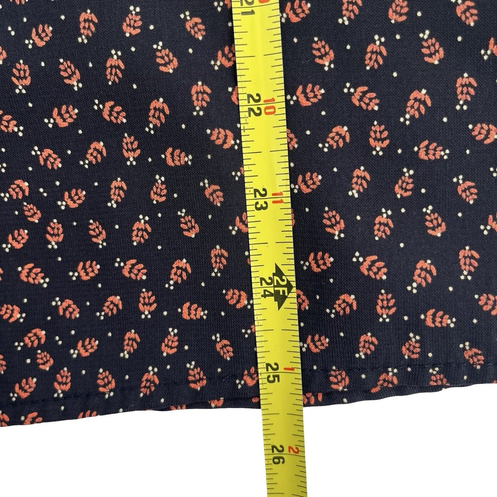 Le Lis Women's Blouse M Navy Orange Floral Tie Sleeve Made USA Boho Pullover Top - Picture 5 of 6